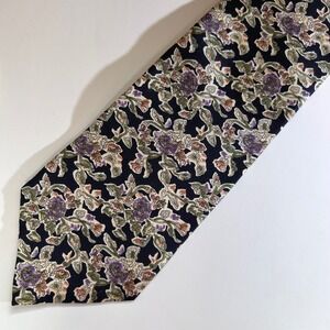 Vintage Reed St James Mens Silk Tie Navy Blue Purple Floral Botanical USA